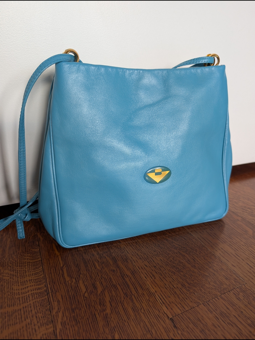Vintage Bottega Veneta Blue Calfskin Leather Shoulder Bag Extremely Rare 90s